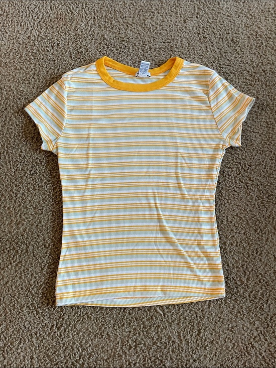 Rue21 Tops - Rue21 Yellow & White Striped Ribbed Short Sleeve Tee
